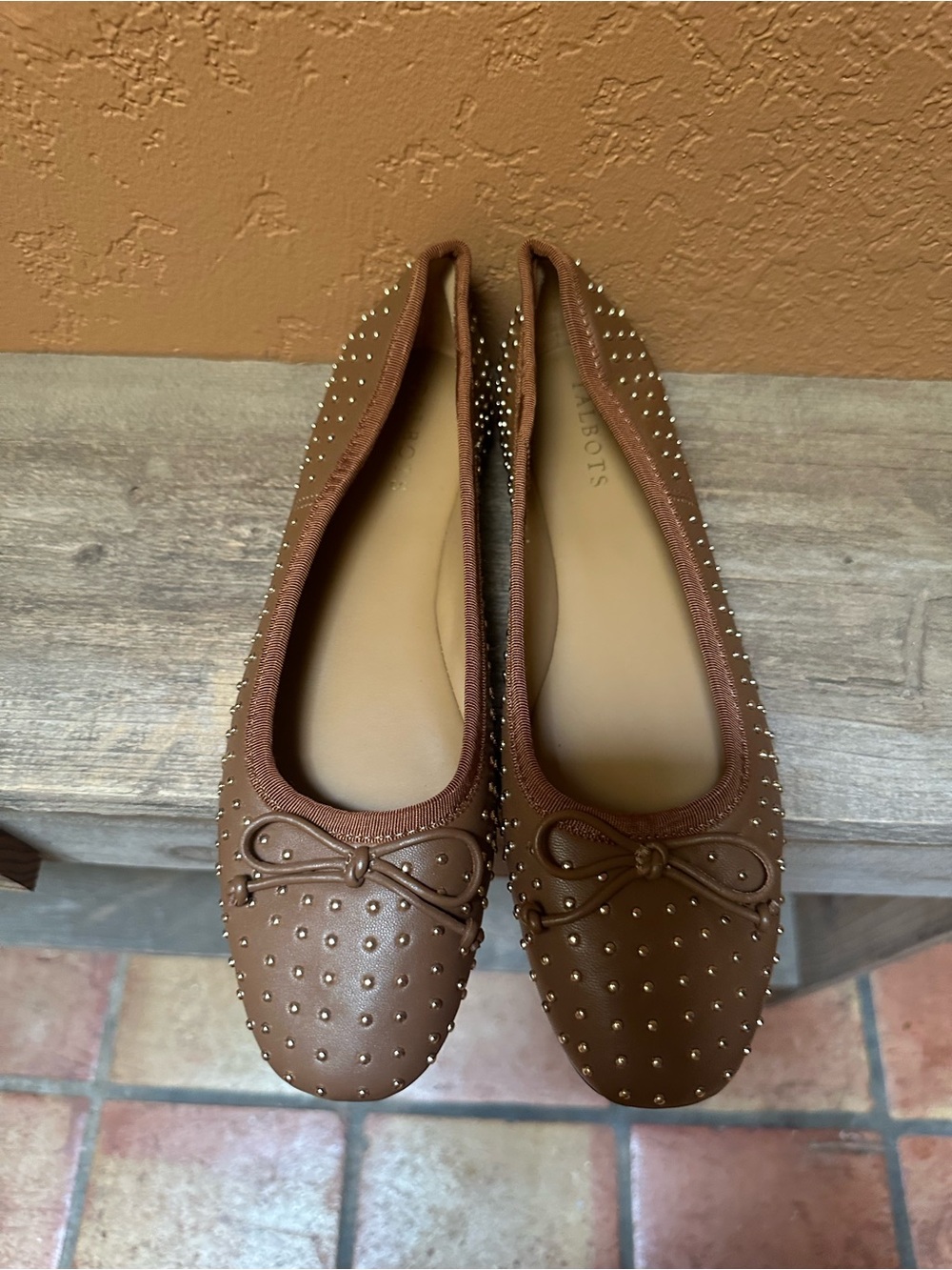 Talbots tan flats with gold dots. 9 NWOT
